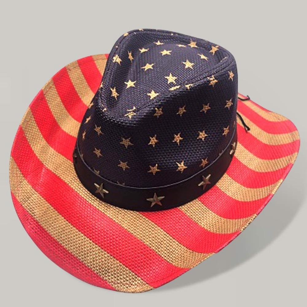 Patriotic Star & Stripe Cowboy Hat - Red, Blue, Tan